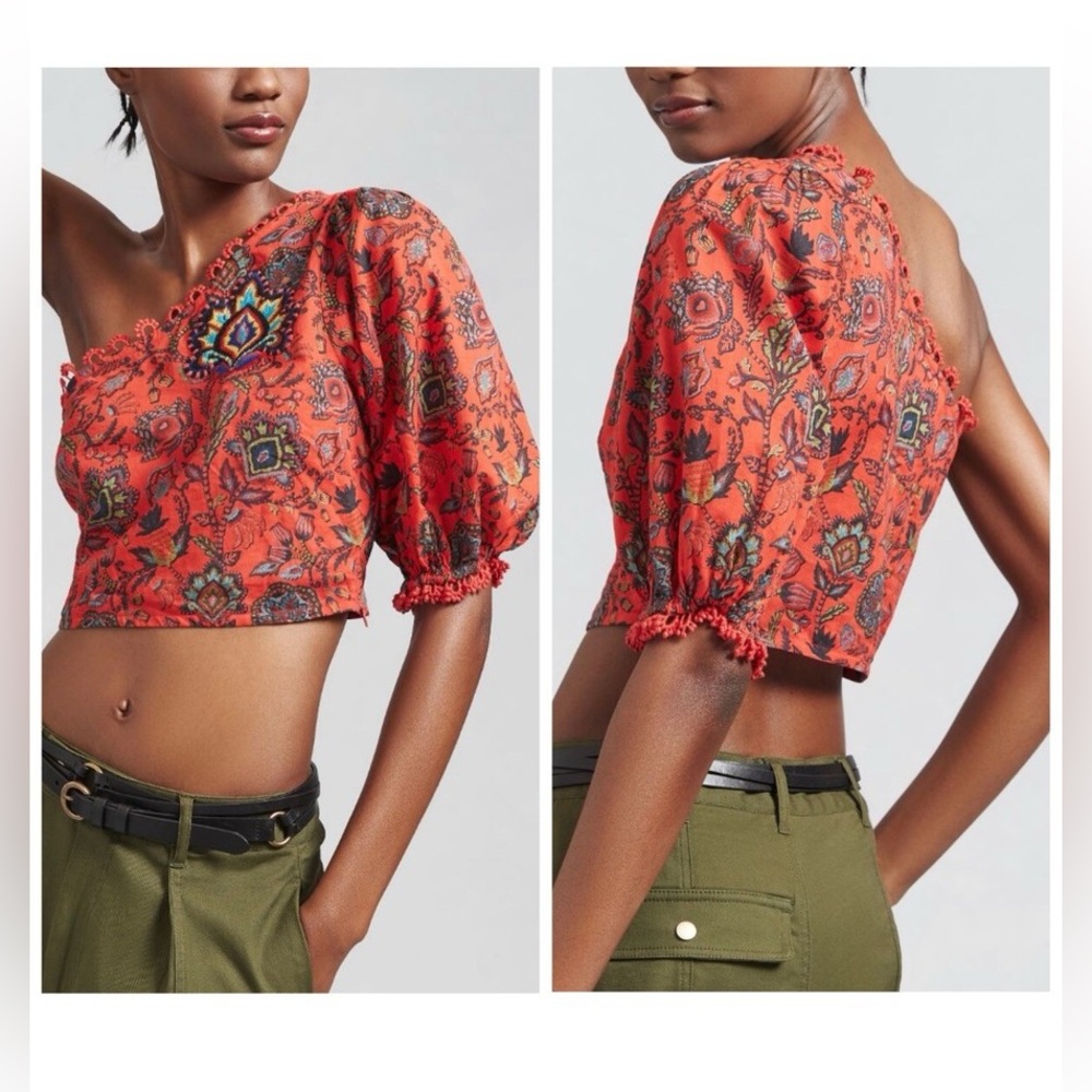 Farm Rio One-Shoulder Crop Top x Anthropologie Small